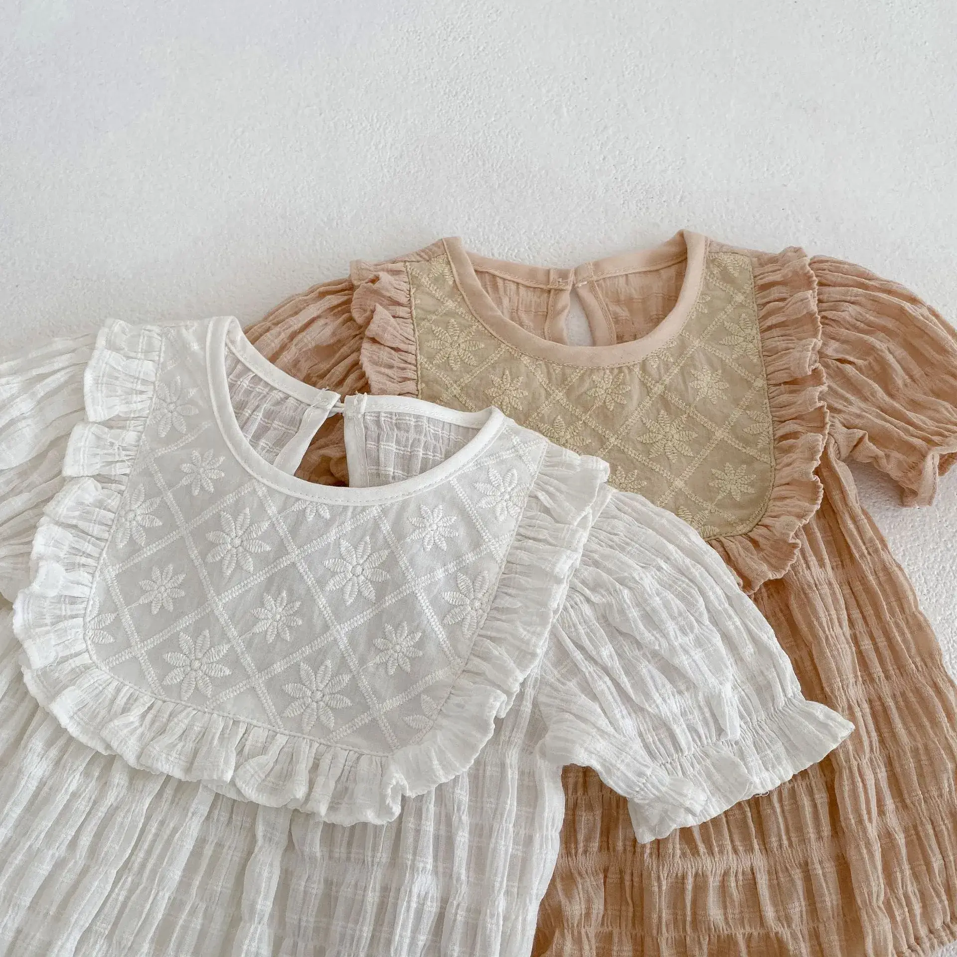 Baby Jacquard Suit Beige White Ear-Triangle Shorts - Image 5