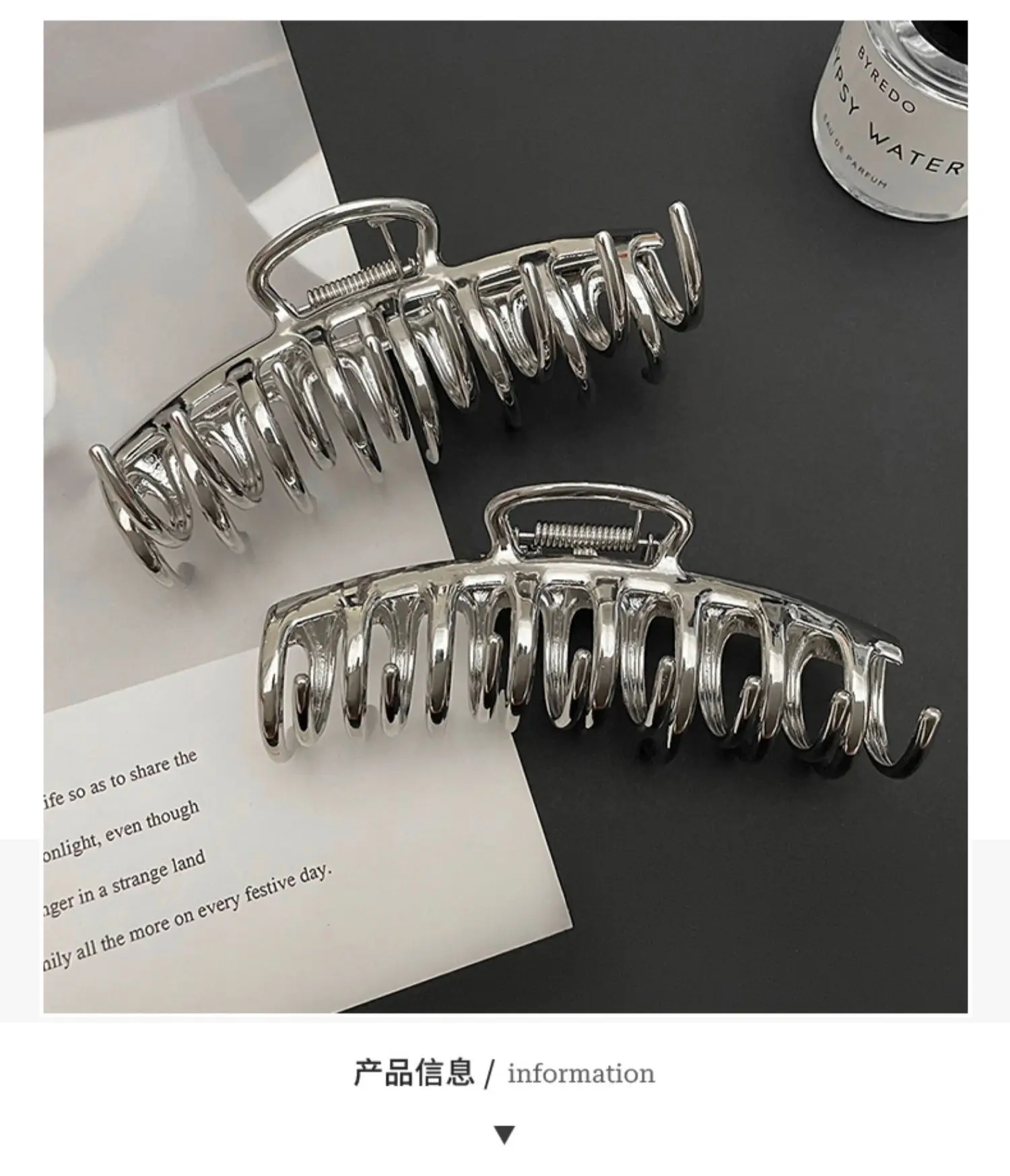 Silver Large Metal Hair Clip for Women Volume Hair Accessory — feature 2