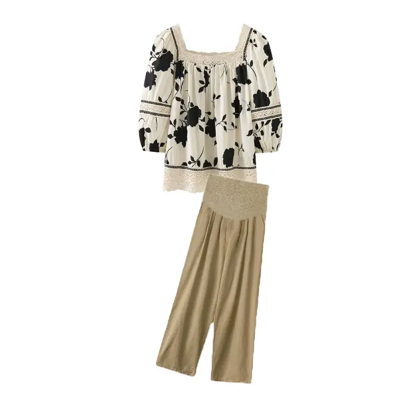 Maternity 2023 Floral Lace Top + Harem Pants Set