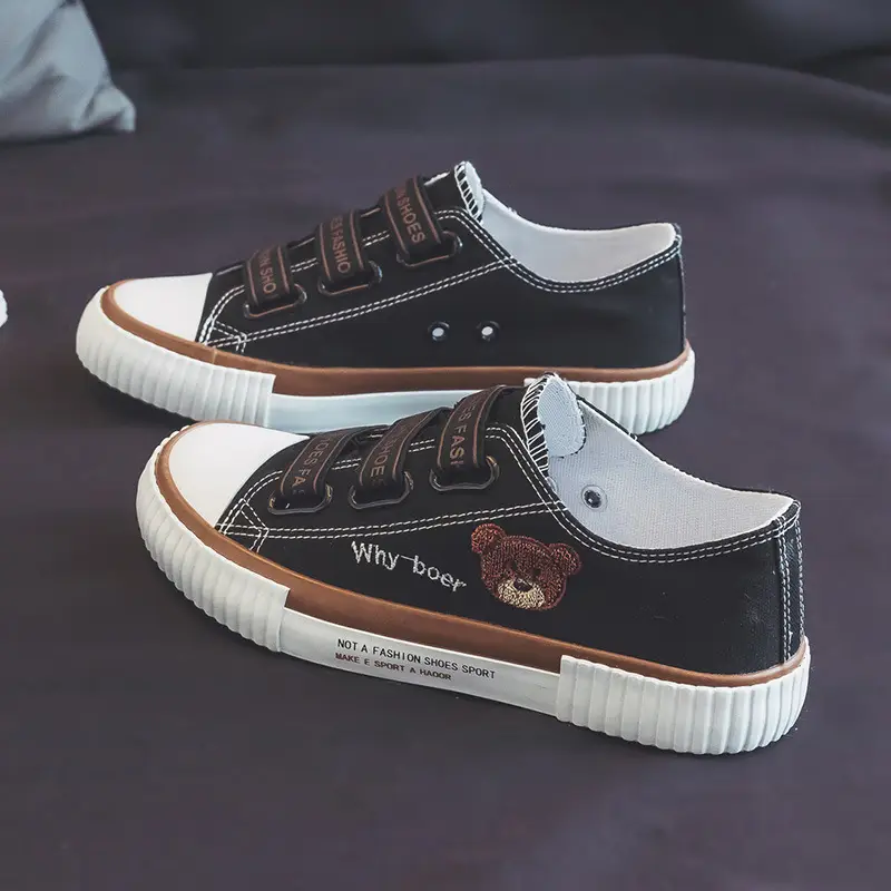 Women's White Canvas Low-Top Sneakers with Elastic Band - Image 3