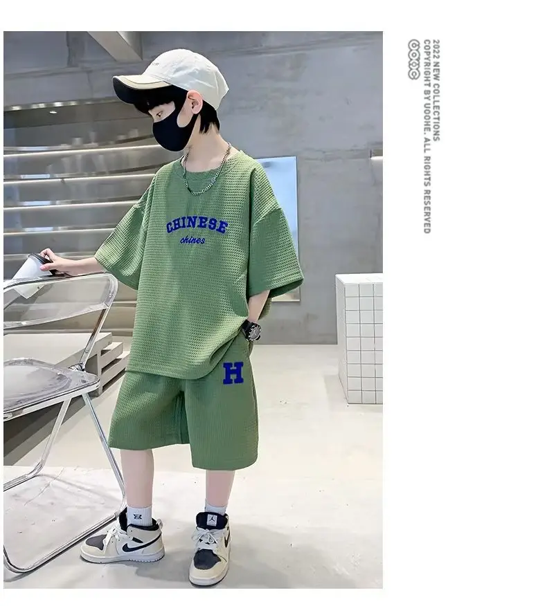 Men's Light Blue Zhongda Shorts Set with Graphic Tee — feature 11