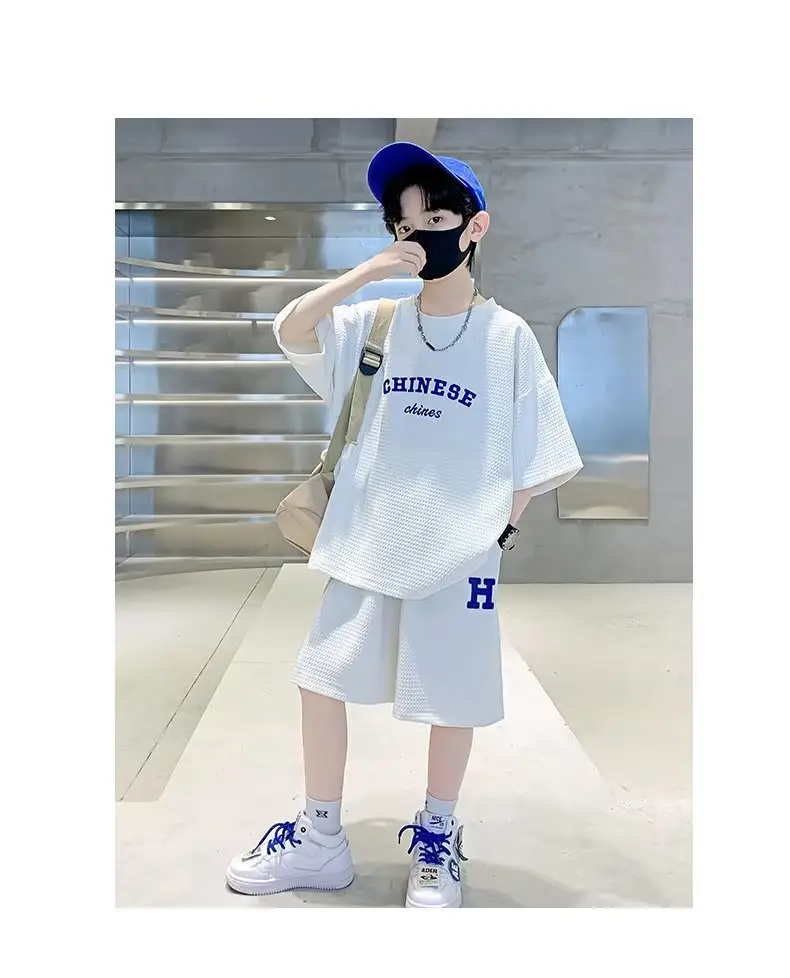 Men's Light Blue Zhongda Shorts Set with Graphic Tee — feature 16