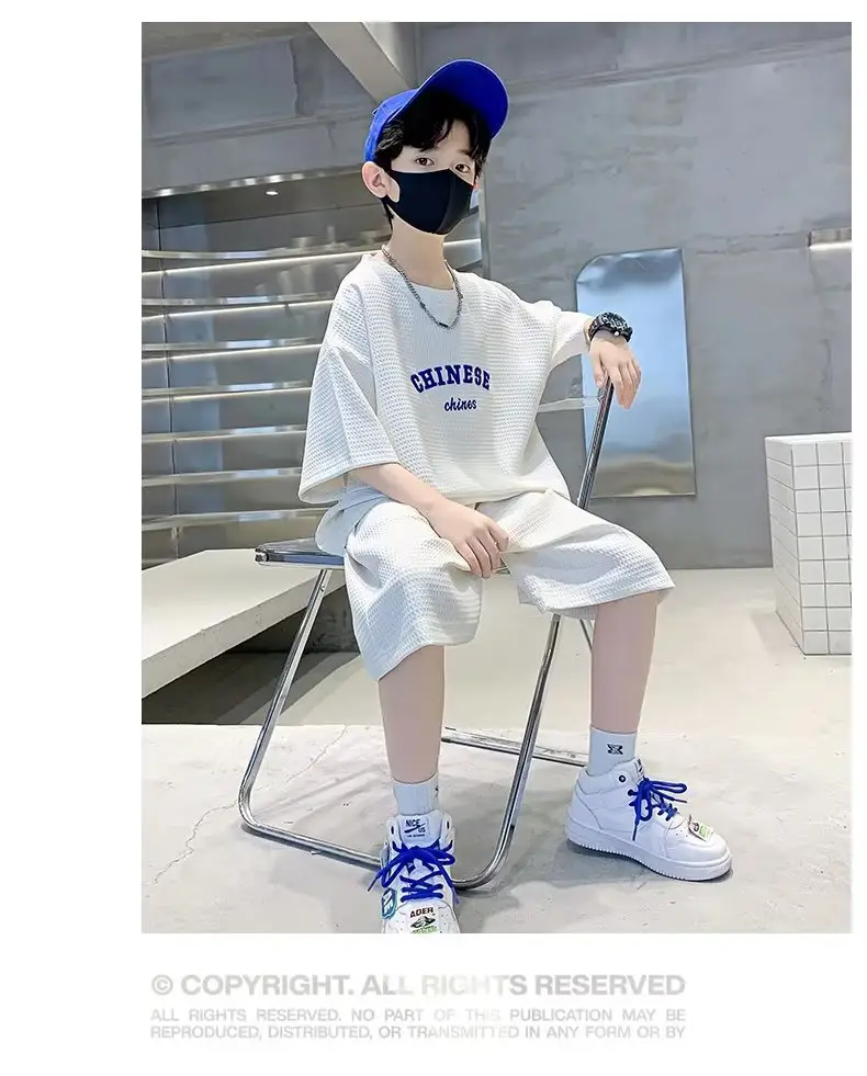 Men's Light Blue Zhongda Shorts Set with Graphic Tee — feature 20