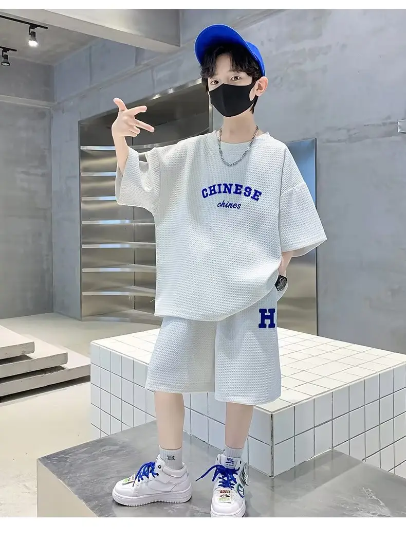 Men's Light Blue Zhongda Shorts Set with Graphic Tee — feature 21