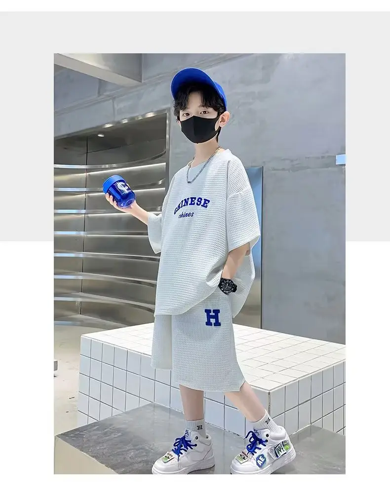 Men's Light Blue Zhongda Shorts Set with Graphic Tee — feature 22