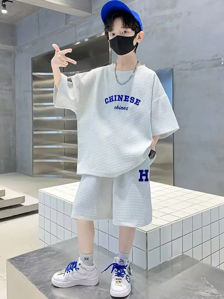 Men's Light Blue Zhongda Shorts Set with Graphic Tee — feature 27