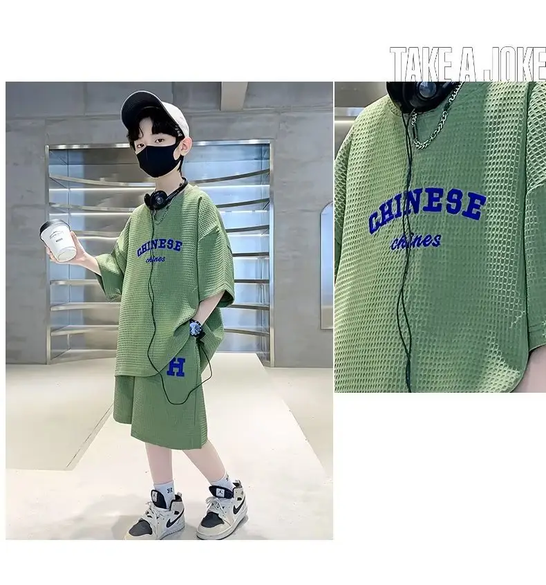 Men's Light Blue Zhongda Shorts Set with Graphic Tee — feature 9