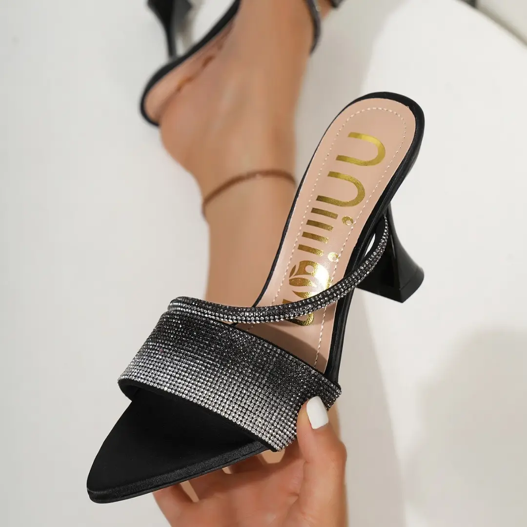 African High-Heeled Sandals for Women, Pointed Toe with Sparkling Rhinestones, Summer Style, Fashionable, Cross-Border, High-End Heels Slipper - Image 7