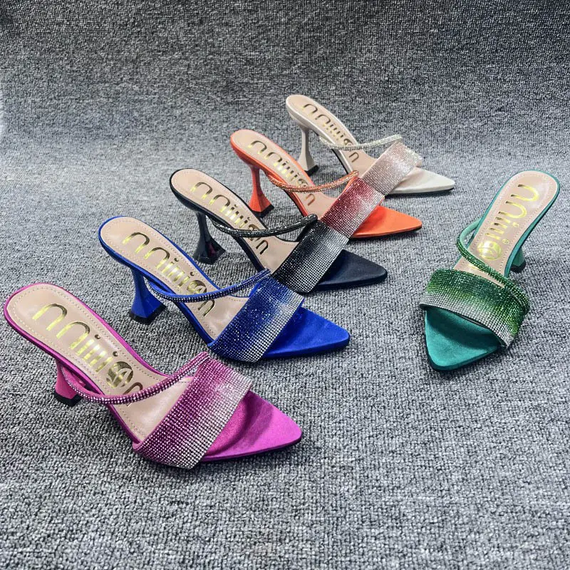 African High-Heeled Sandals for Women, Pointed Toe with Sparkling Rhinestones, Summer Style, Fashionable, Cross-Border, High-End Heels Slipper — feature 12