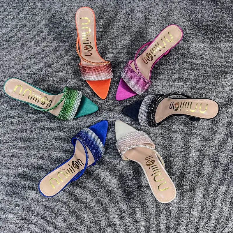 African High-Heeled Sandals for Women, Pointed Toe with Sparkling Rhinestones, Summer Style, Fashionable, Cross-Border, High-End Heels Slipper — feature 13