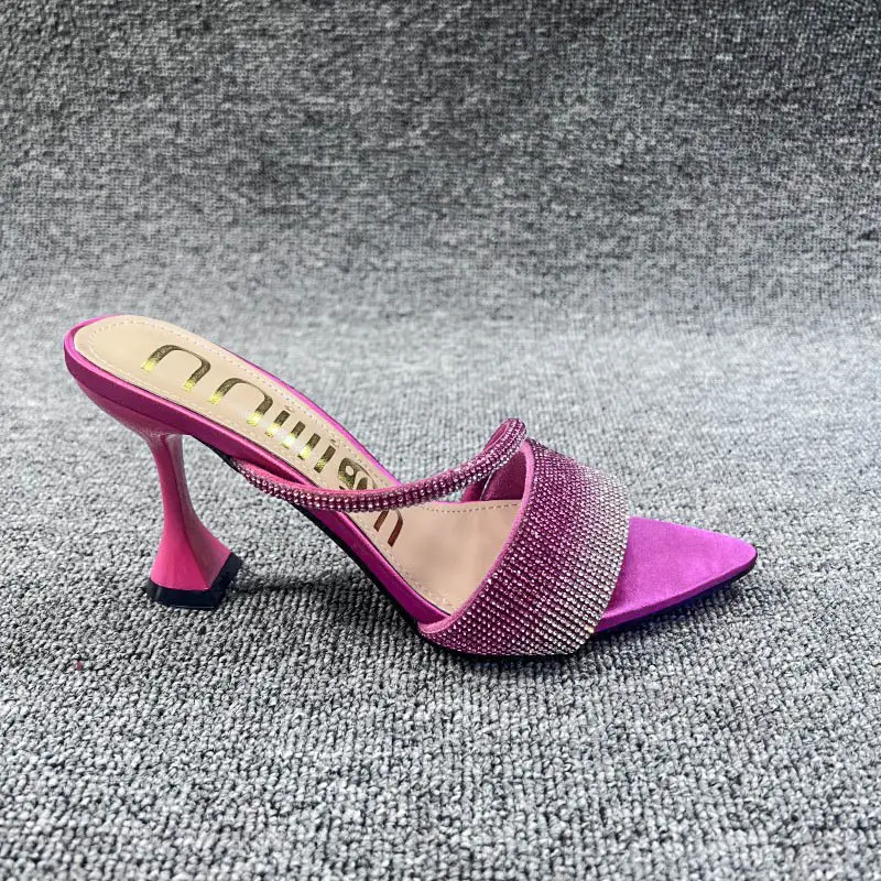 African High-Heeled Sandals for Women, Pointed Toe with Sparkling Rhinestones, Summer Style, Fashionable, Cross-Border, High-End Heels Slipper - Image 2