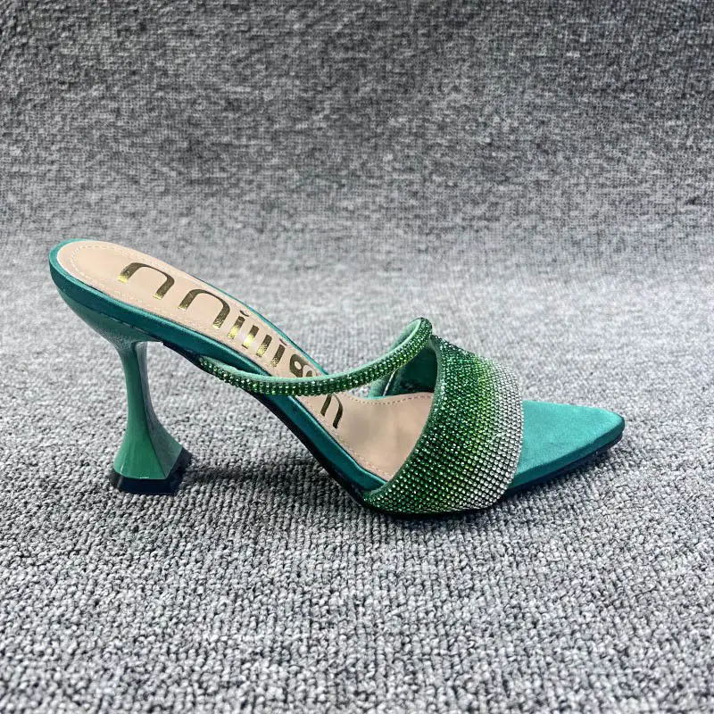 African High-Heeled Sandals for Women, Pointed Toe with Sparkling Rhinestones, Summer Style, Fashionable, Cross-Border, High-End Heels Slipper - Image 3