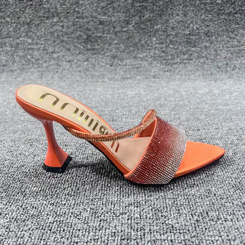 African High-Heeled Sandals for Women, Pointed Toe with Sparkling Rhinestones, Summer Style, Fashionable, Cross-Border, High-End Heels Slipper - Image 4
