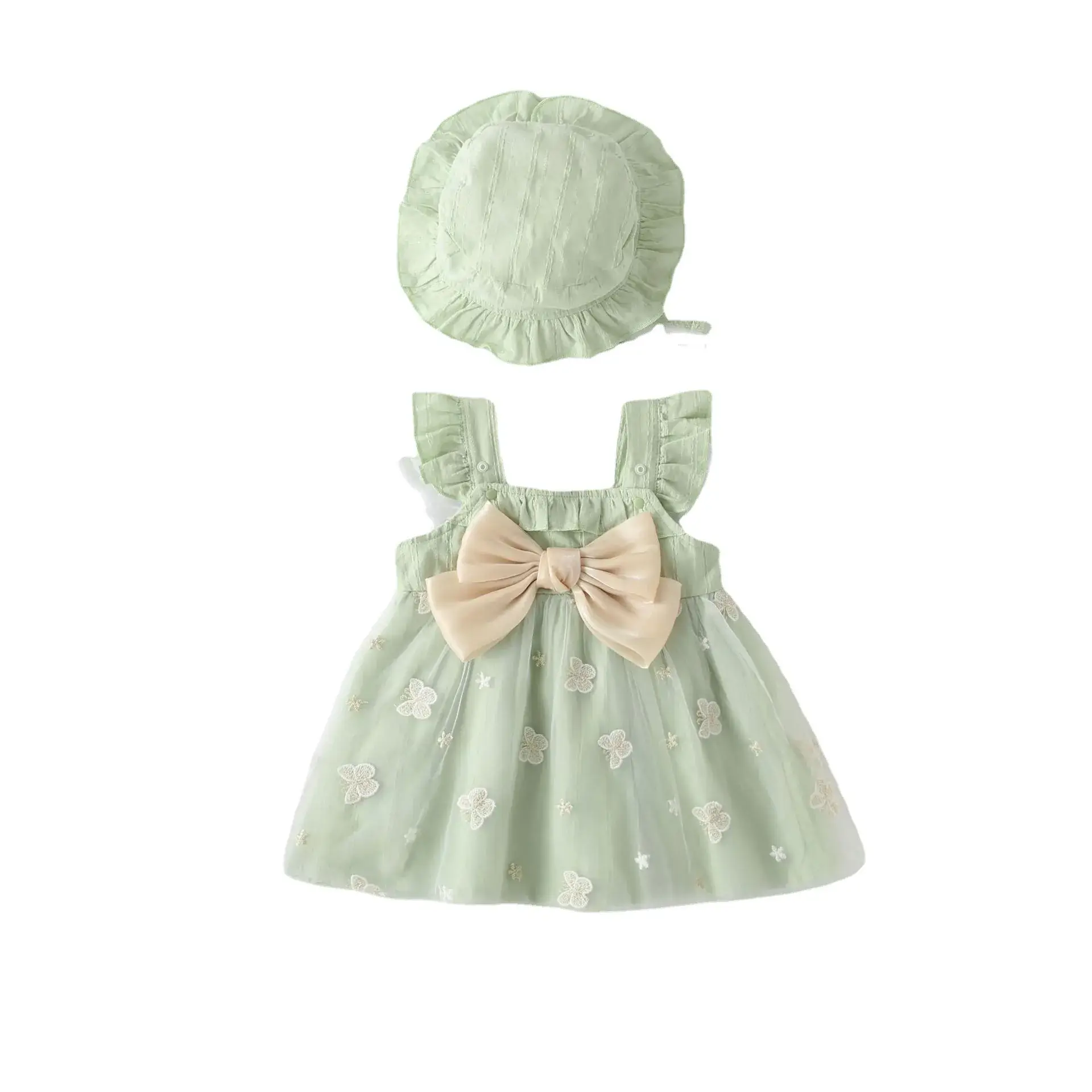 Pink Chrysanthemum Baby Dress with Bow & Shoes - Image 7