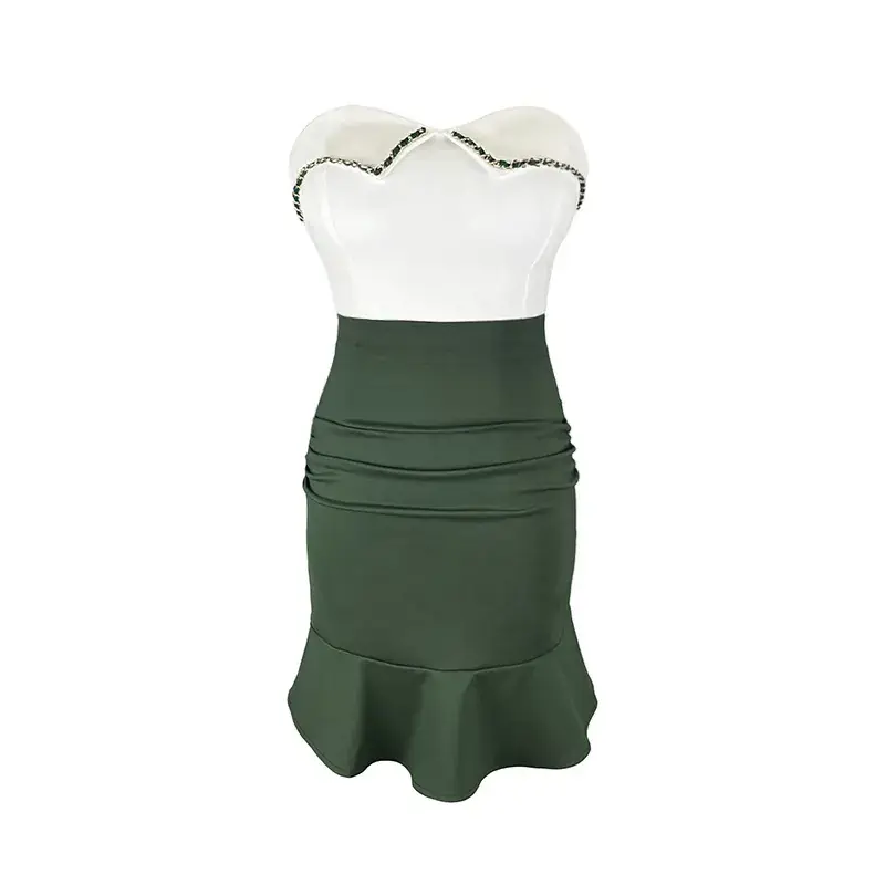 2025 Sexy Tube Top Ruffled Hip-Cover Short Skirt Set - Image 7