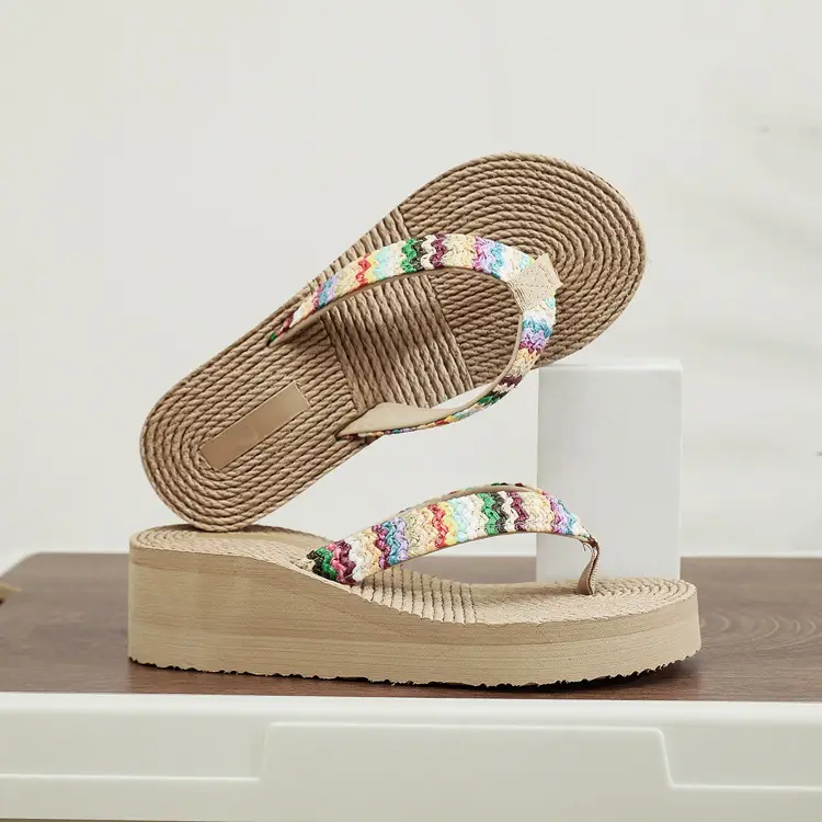 Women Straw Sandals with Colorful Embroidery - Image 3