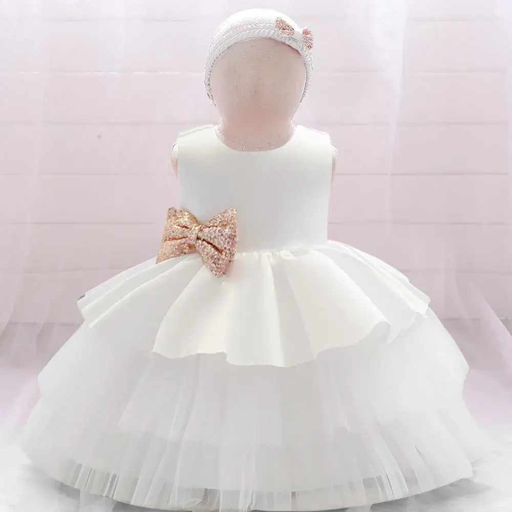White Puffy Skirt Princess Dress for Kids Wedding Host