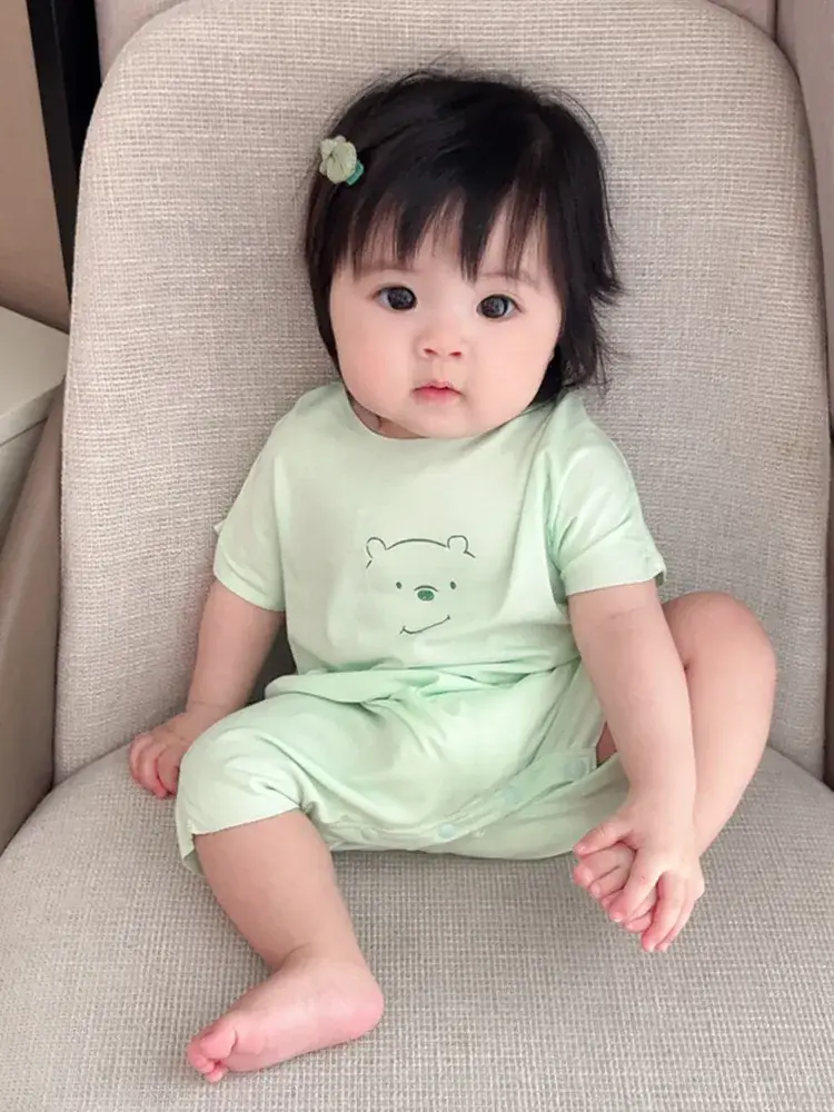 Baby Modal Short Sleeve Cartoon Suit Grey Newborn