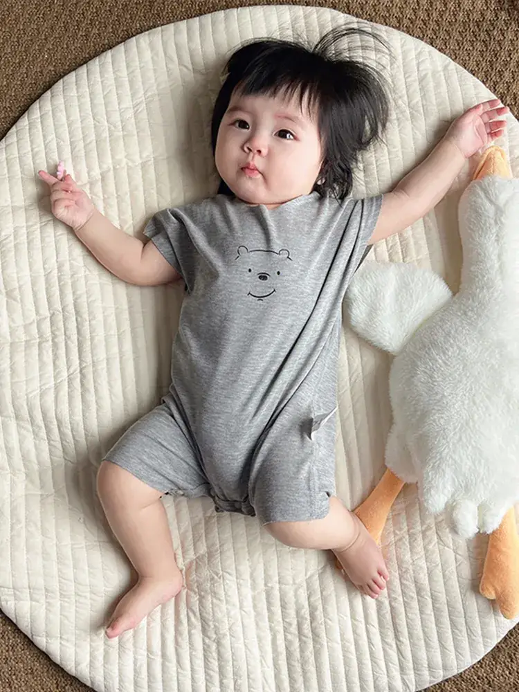Baby Modal Short Sleeve Cartoon Suit Grey Newborn