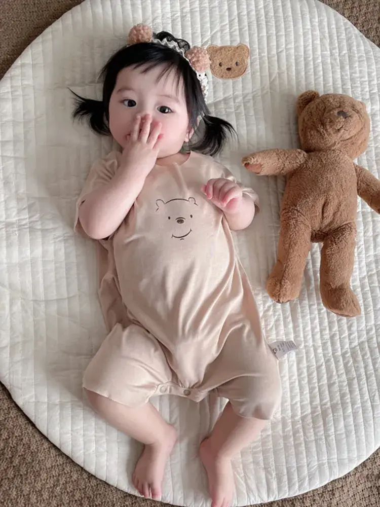 Baby Modal Short Sleeve Cartoon Suit Grey Newborn