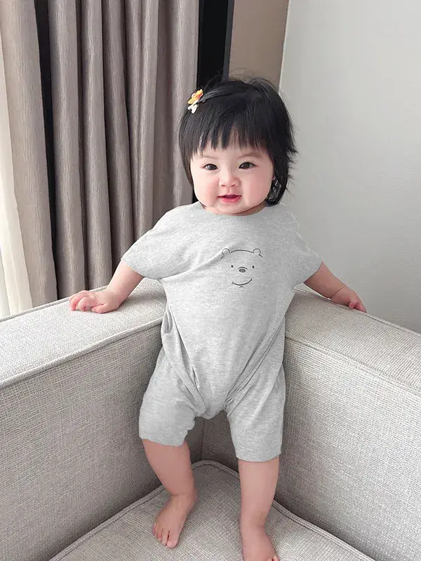 Baby Modal Short Sleeve Cartoon Suit Grey Newborn