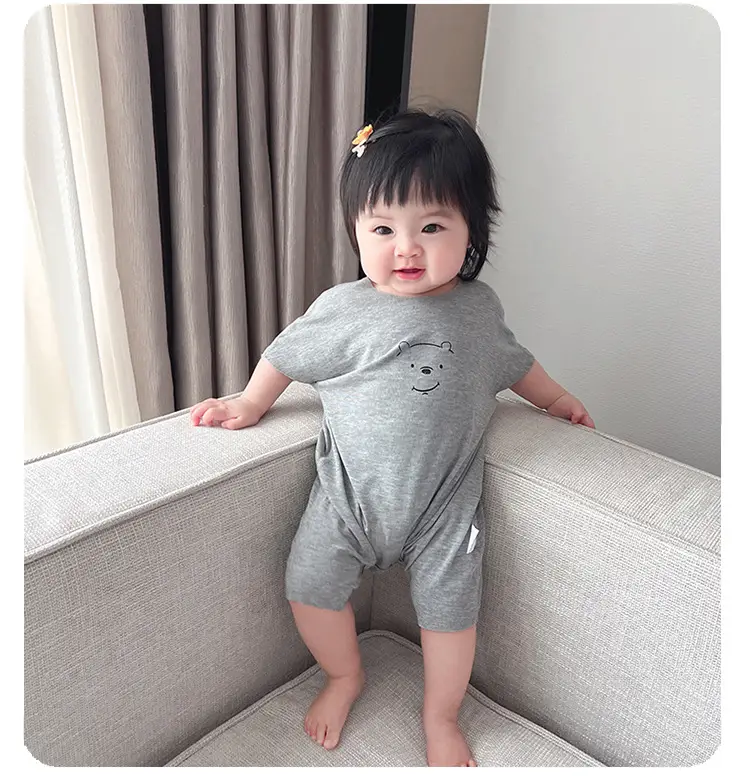 Baby Modal Short Sleeve Cartoon Suit Grey Newborn — feature 12