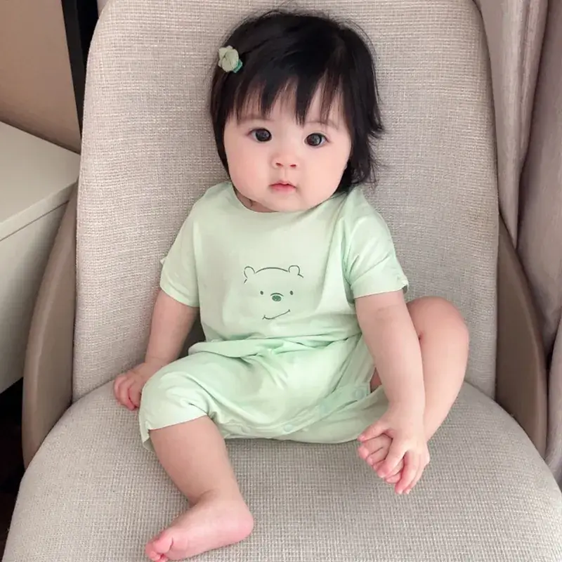 Baby Modal Short Sleeve Cartoon Suit Grey Newborn