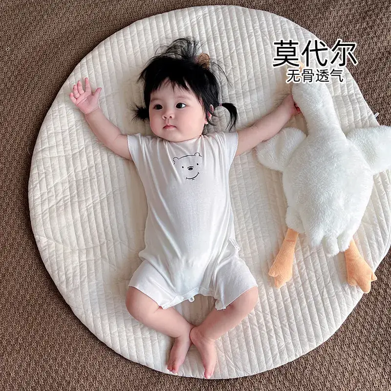 Baby Modal Short Sleeve Cartoon Suit Grey Newborn