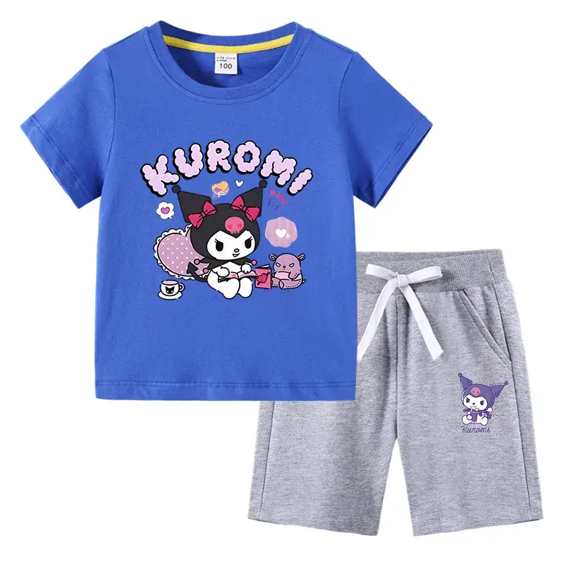 2023 Kurumi Kids Cotton 2-Piece Suit Navy Gray - Image 2
