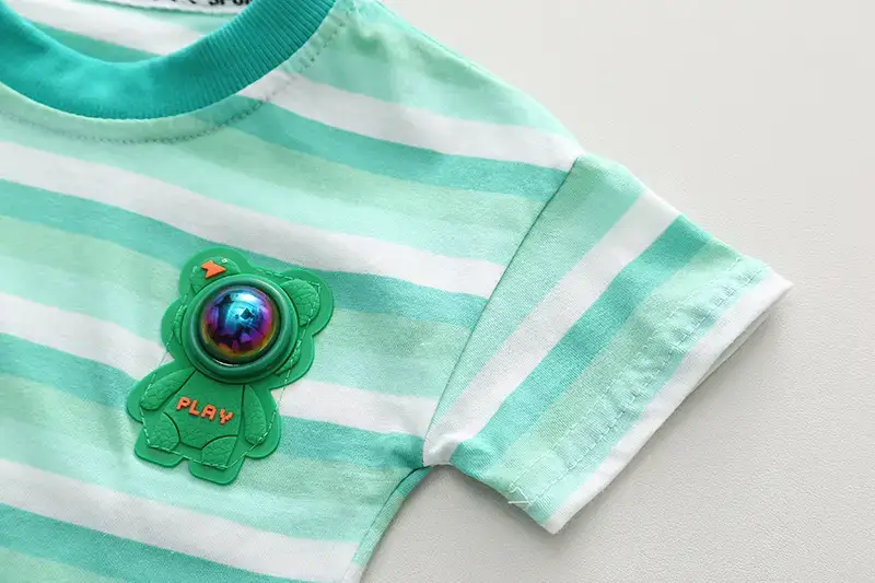 Summer Striped T-Shirt Shorts Set for Boys Blue Cotton — feature 7
