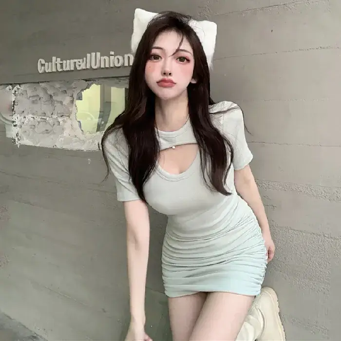 Women Fake Two-Piece Dress Summer 2025 Cut Out Hip-Hugging Skirt - Image 2