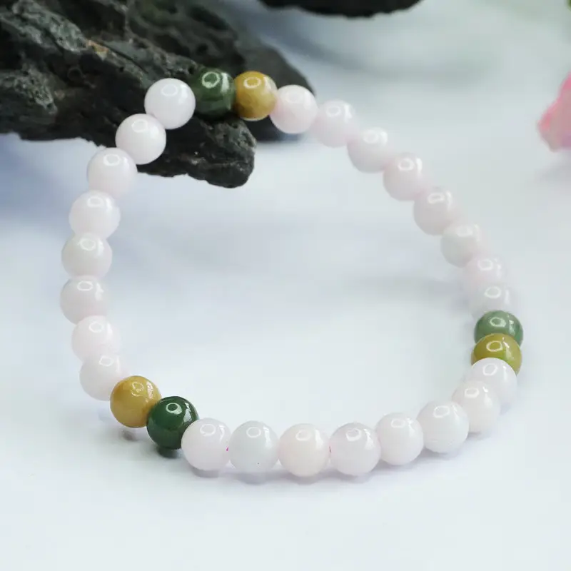 Guan Yu Natural Jade Bracelet with Green & Gold Beads