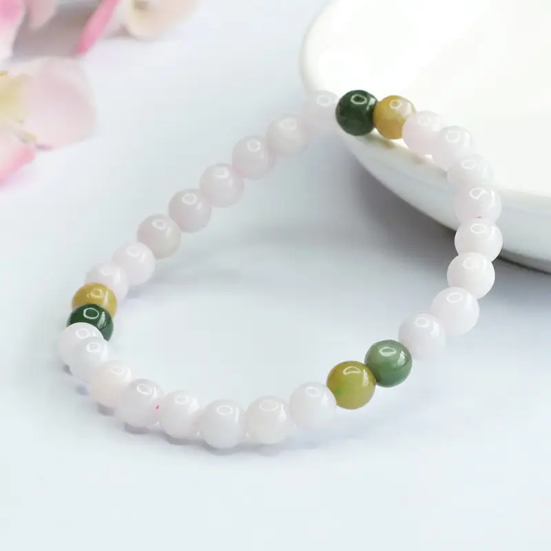 Guan Yu Natural Jade Bracelet with Green & Gold Beads