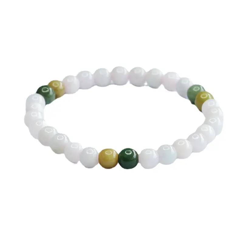 Guan Yu Natural Jade Bracelet with Green & Gold Beads