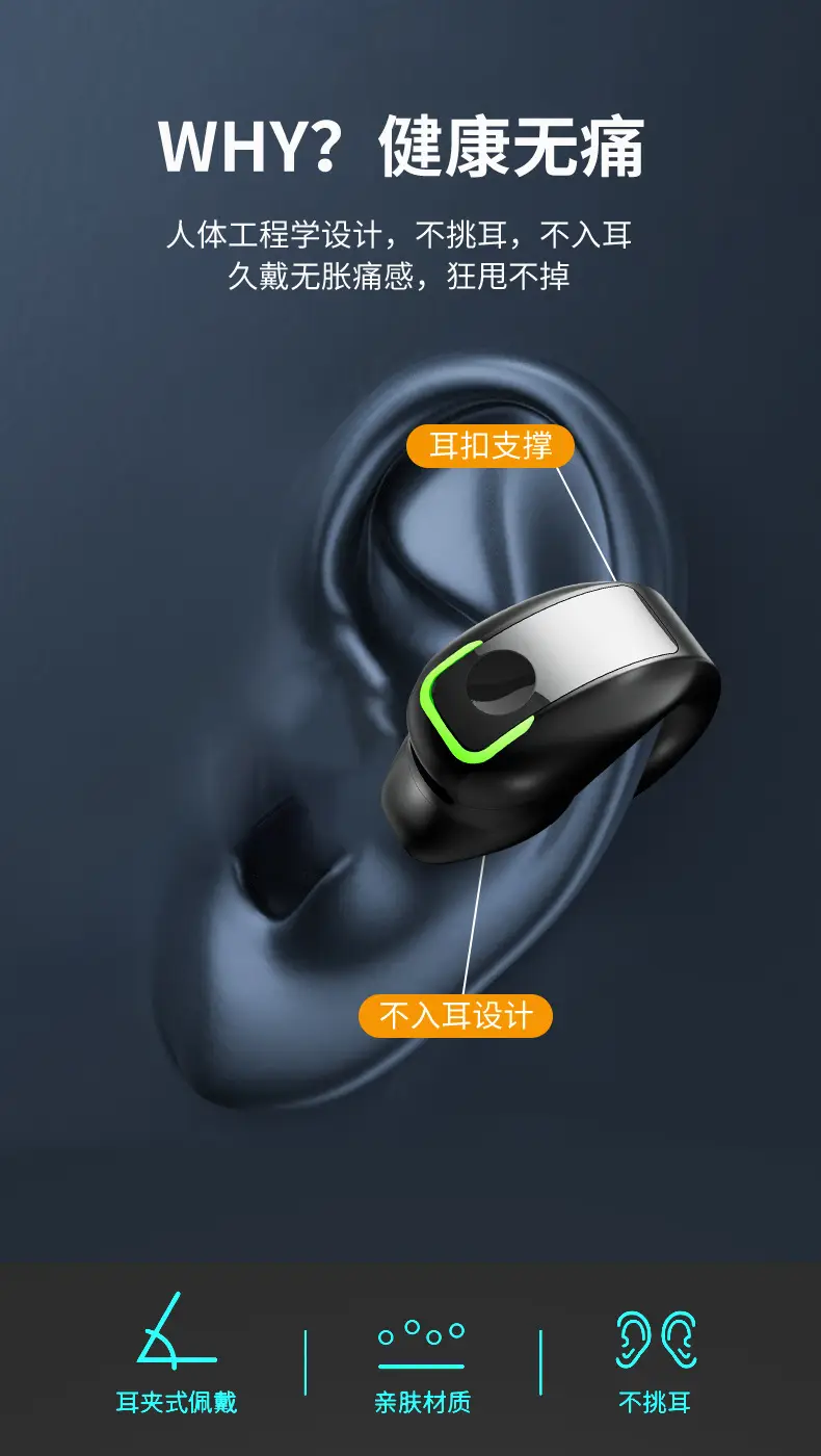 Bluetooth Headset Clip-On White Single Ear No Hurt — feature 4