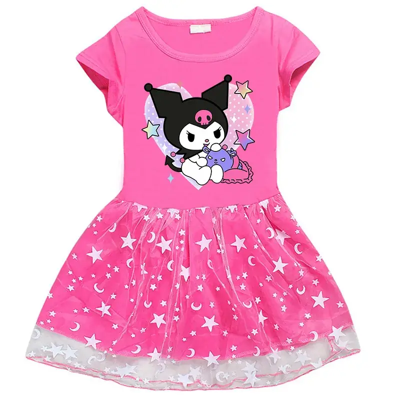 Korean Style Girl's Purple Star Mesh Dress - Image 4