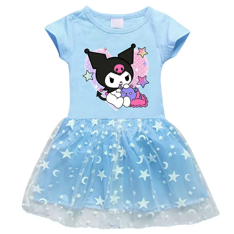 Korean Style Girl's Purple Star Mesh Dress - Image 3