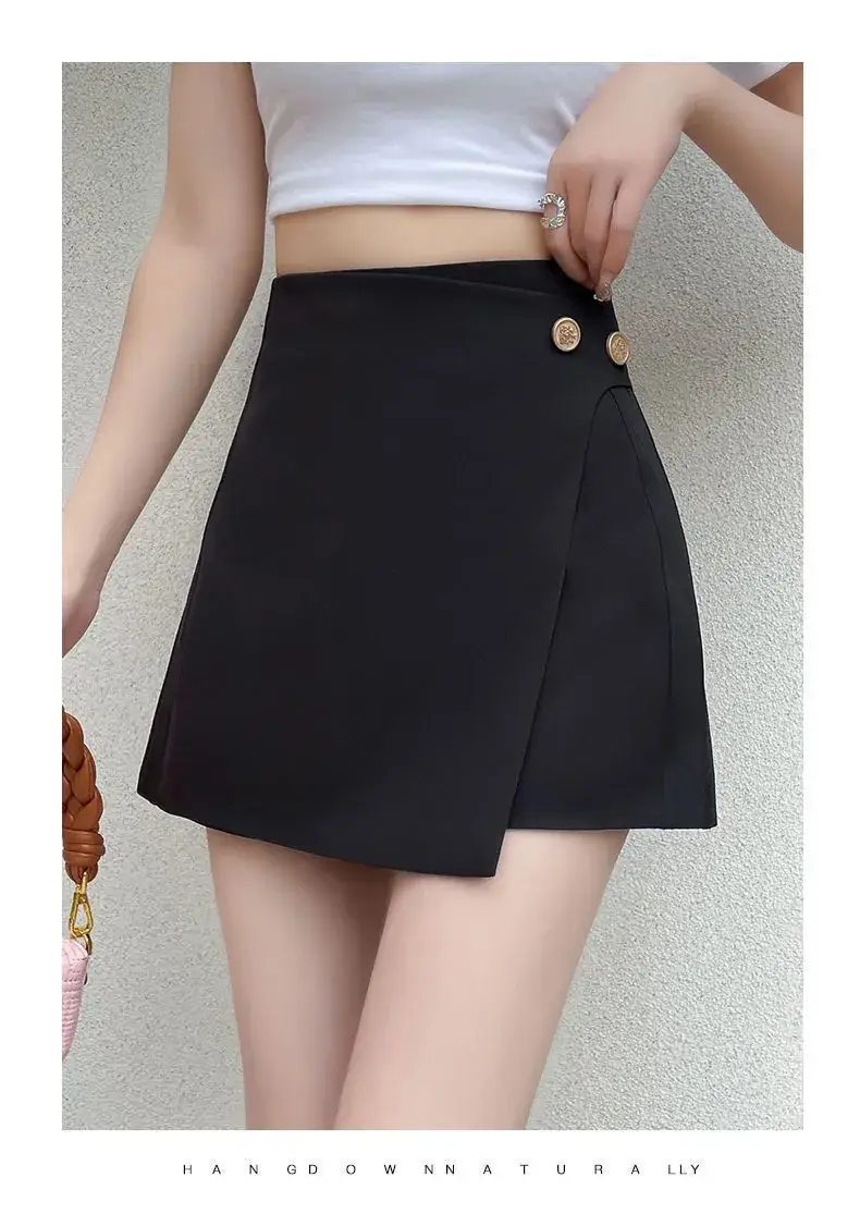 Black Hip Covering Slim Skirt Shorts High Waist A-Line - Image 3
