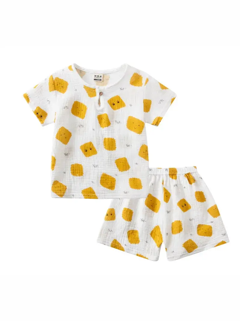 Children Printed Cotton Linen Shorts Suit Summer Baby