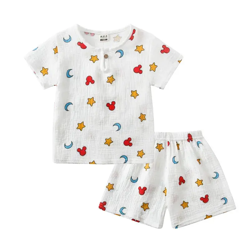 Children Printed Cotton Linen Shorts Suit Summer Baby