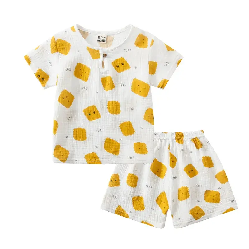Children Printed Cotton Linen Shorts Suit Summer Baby