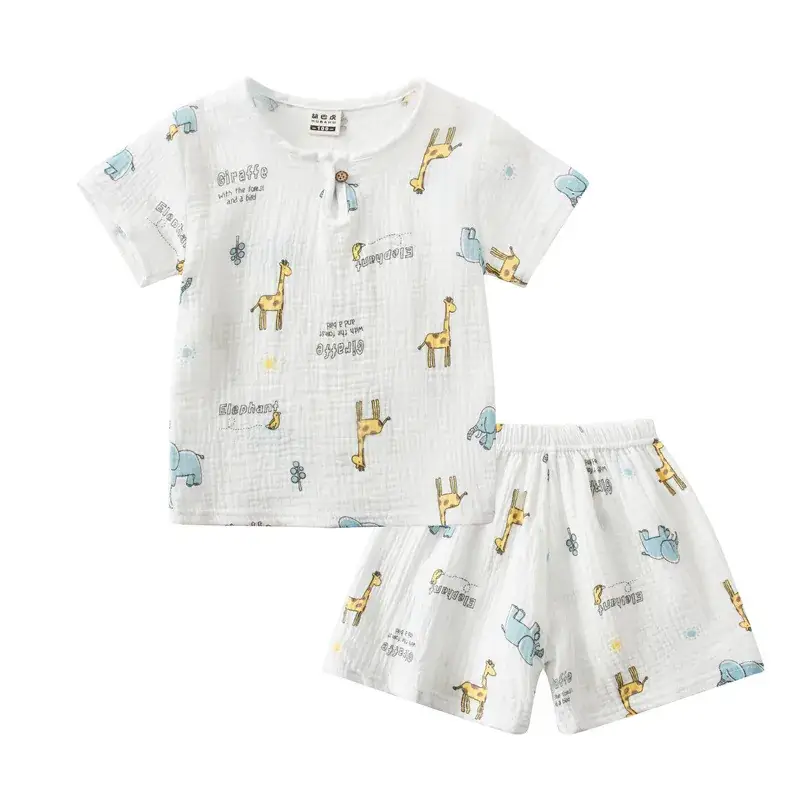 Children Printed Cotton Linen Shorts Suit Summer Baby