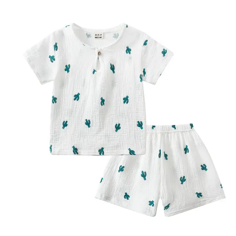 Children Printed Cotton Linen Shorts Suit Summer Baby