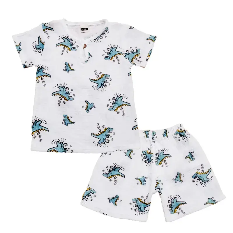Children Printed Cotton Linen Shorts Suit Summer Baby