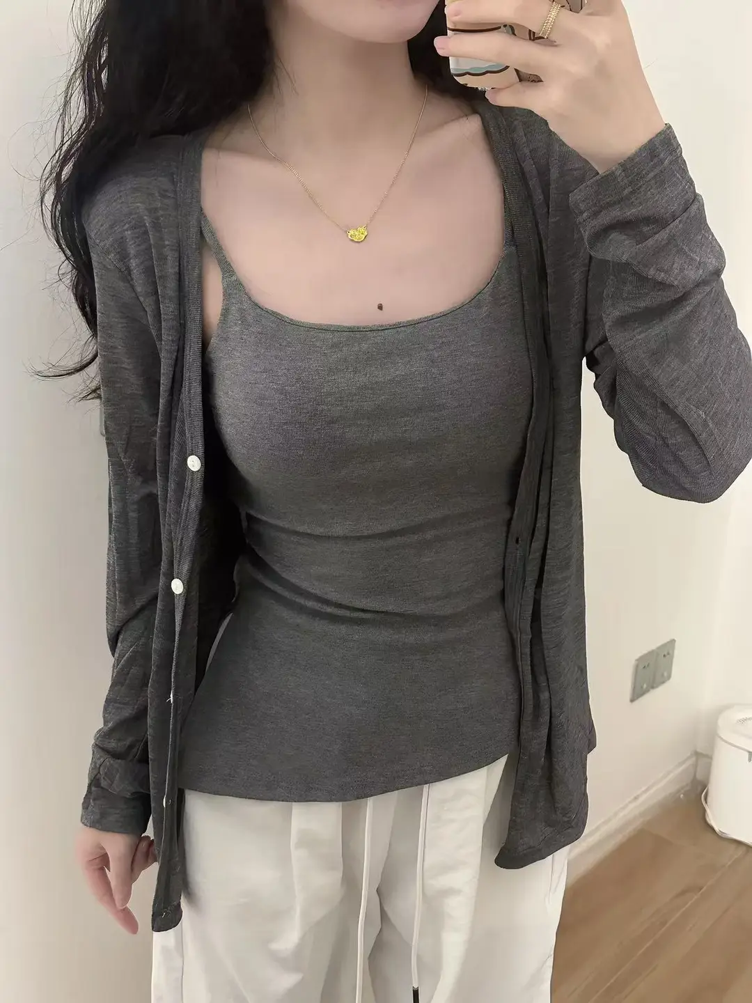 Japanese Retro Comes with Chest Pad Pure Cotton One-piece Irregular Slant Swing Sling Vest Comfortable Solid Color Interior