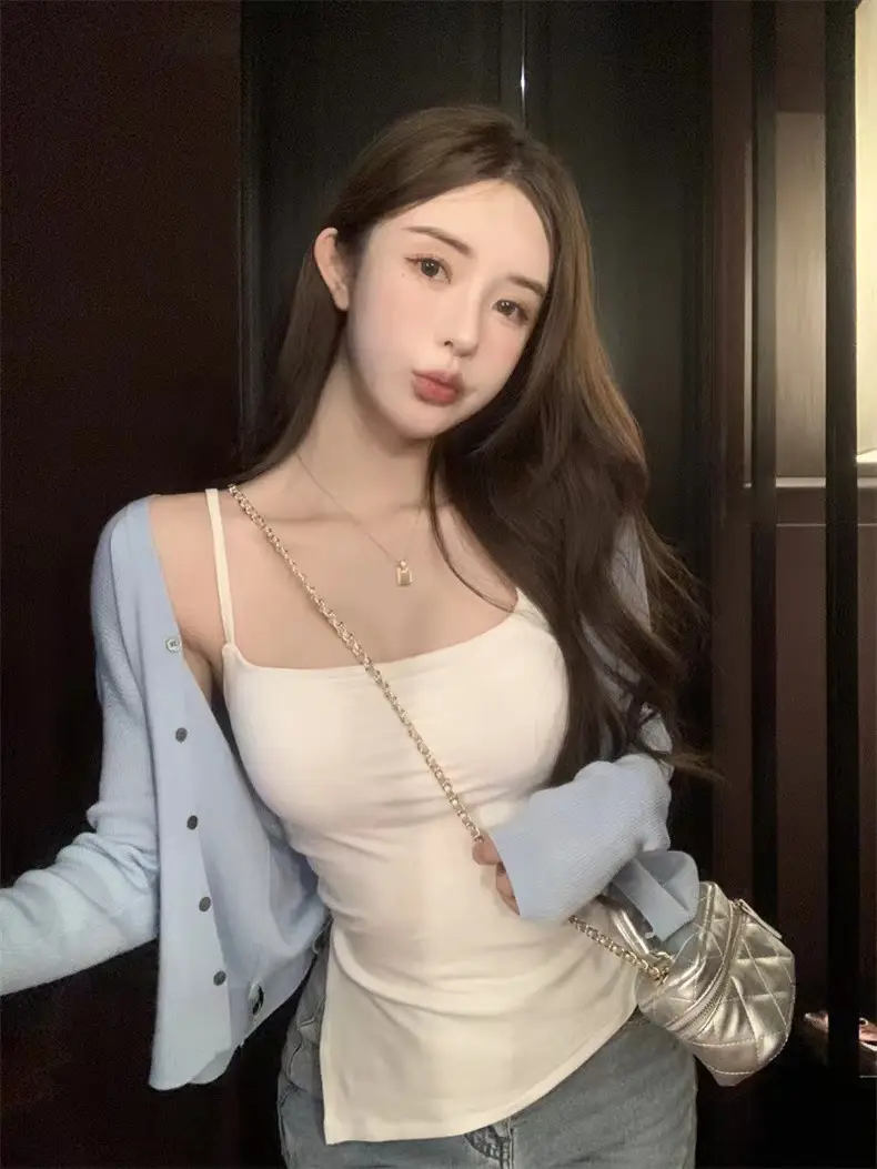 Japanese Retro Comes with Chest Pad Pure Cotton One-piece Irregular Slant Swing Sling Vest Comfortable Solid Color Interior