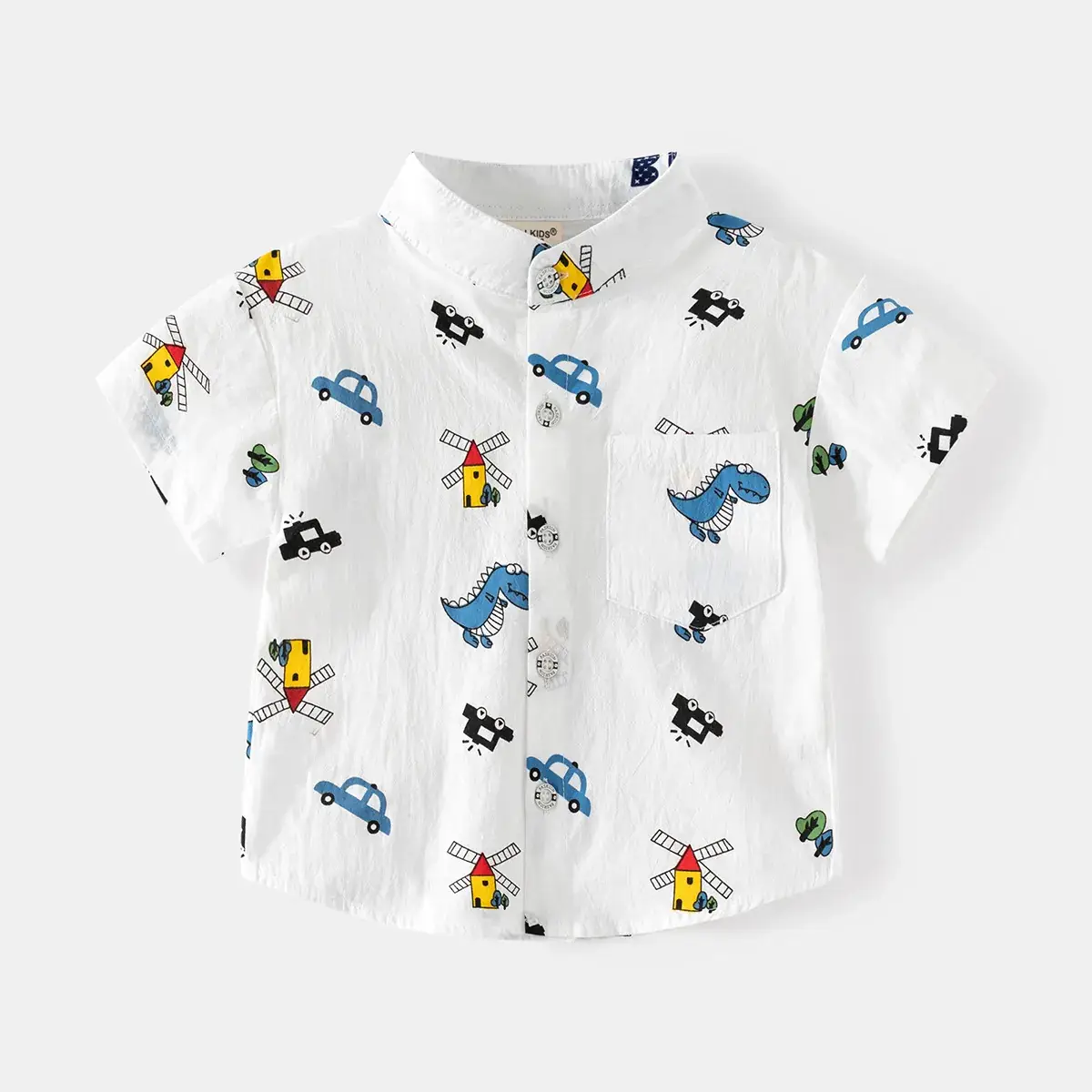 New Cartoon Short Sleeve Boys Shirt Light Blue - Image 2
