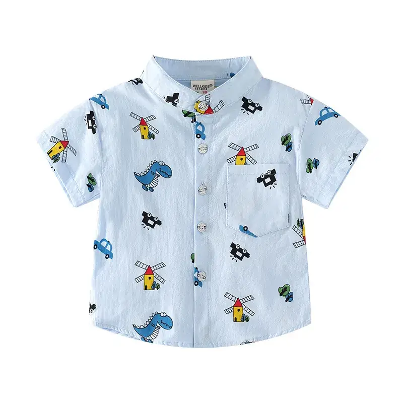 New Cartoon Short Sleeve Boys Shirt Light Blue - Image 6