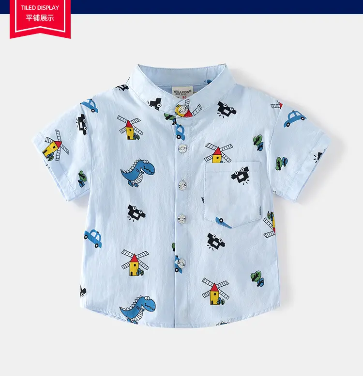 New Cartoon Short Sleeve Boys Shirt Light Blue — feature 6
