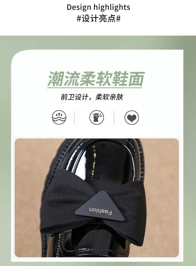 Soft Leather Single-layer Shoes Women's Thick-soled Loafers 2023 New Summer Mid-heel Women's Shoes Bow Bright Leather Shoes Women's Petite — feature 2